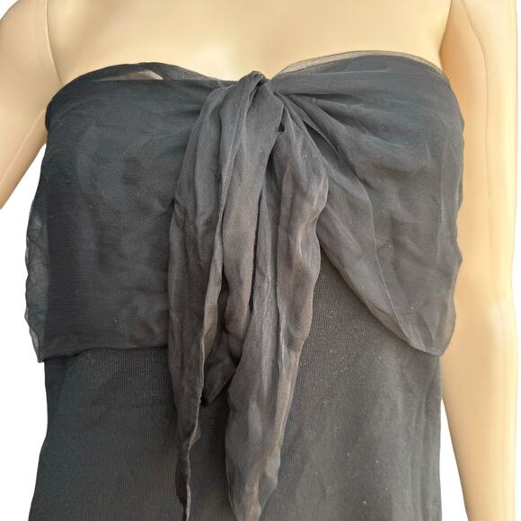 New 525 Knitted Women Black Knitted Knotted Chiffon Overlay Strapless Tube Top L - Picture 2 of 6